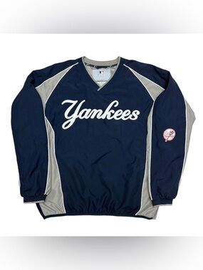 Vintage Y2K MLB New York Yankees Pullover Jacket Navy Grey XL